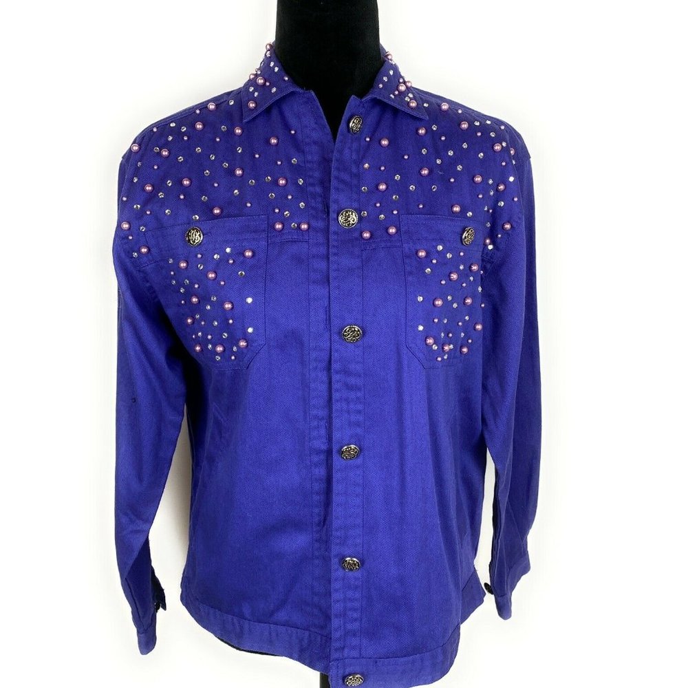 Mureli Jacket Shirt Purple Beaded Front Pockets